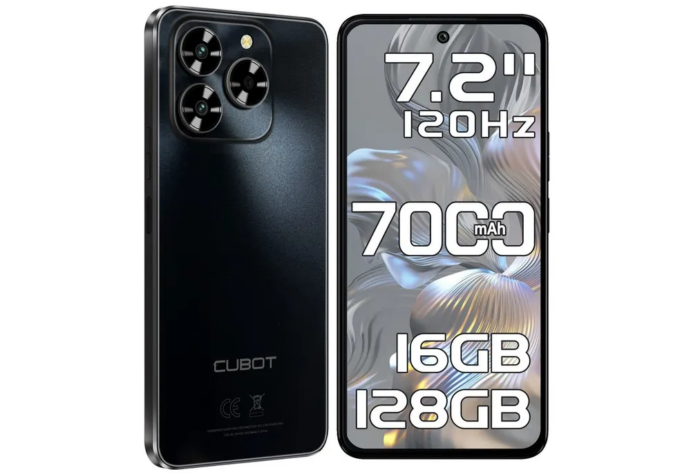 Cubot Note 60 Android 15 Smartphone (18,28 cm/7.2 Zoll, 128 GB Speicherplatz, 48 MP Kamera, 7000mAh, 16(6+10)GB+128GB /1TB, 7.2" HD+ 120Hz, Dual SIM/ IP65/ GPS)