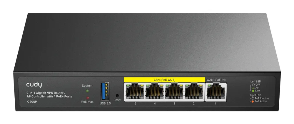 Router CUDY C200p Gigabit Ethernet 1000 Mbps Metallgehäuse USB 3.0