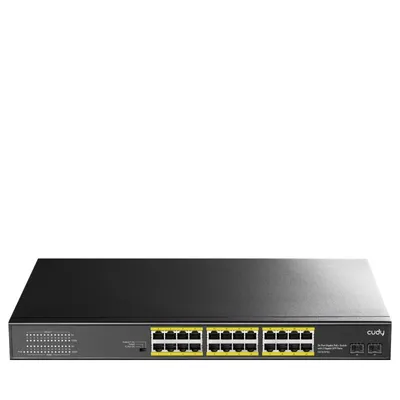 Cudy Switch, 24 Gigabit-Ports, 2 SFP, 56 Gbit/s, PoE+, preisgünstig, 300 W, Rack-AC