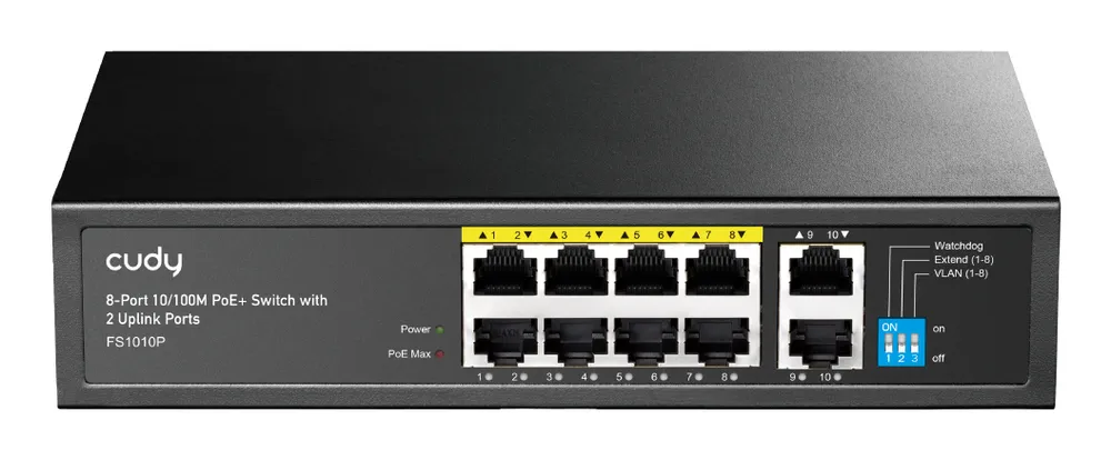Switch Cudy FS1010P 8x Fast Ethernet PoE 2x Uplink Metallgehäuse lüfterlos