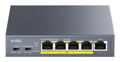 CUDY Switch 5 Gigabit-Ethernet-Ports 4 PoE+ 10 Gbit/s Lüfterloses Rack AC/DC