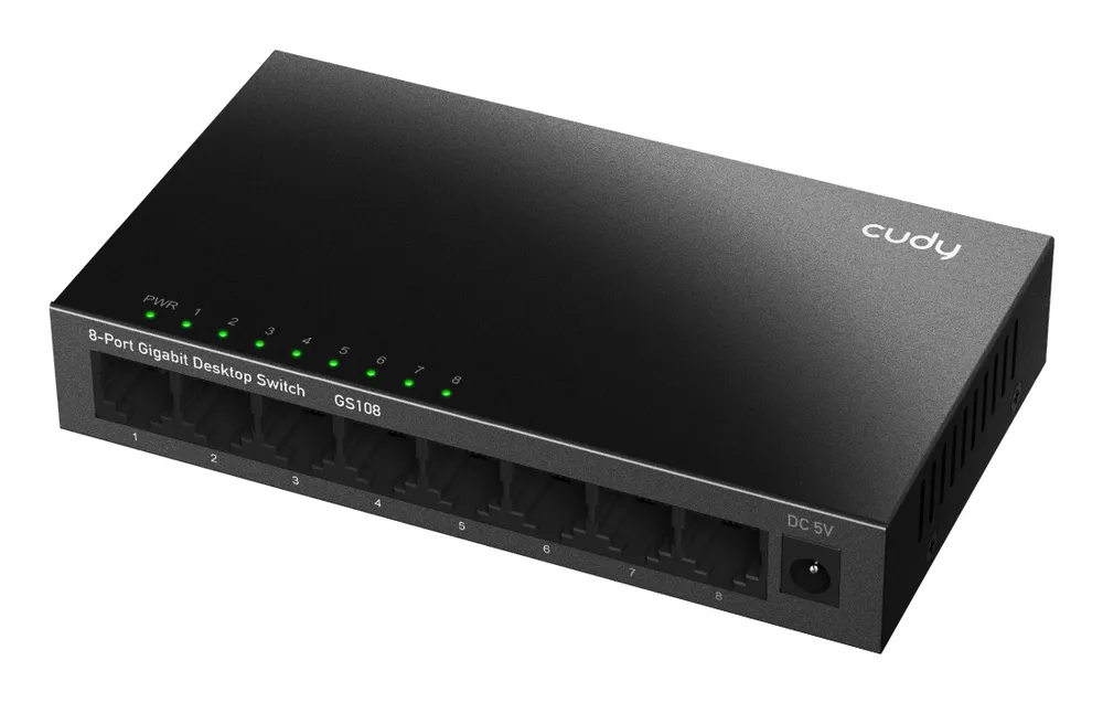 CUDY 8-Port Gigabit Ethernet Switch, 16 Gbit/s, Vollduplex, VLAN-Unterstützung, Schwarz