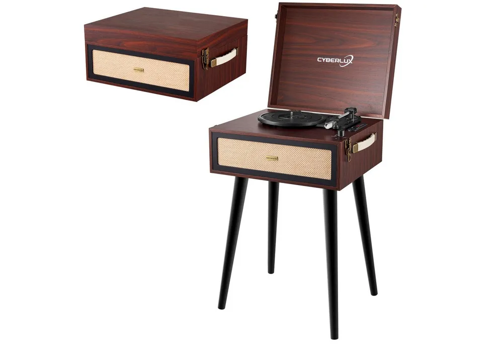 Cyberlux CL-3081 Radioplattenspieler (Riemenantrieb, Bluetooth, Retro Style,FM-Radio,Aux-In, USB/SD Karten Eingang,Bluetooth,DC-Motor)