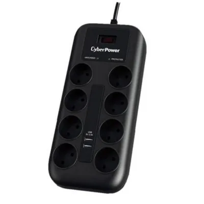 CyberPower P0820SUF0-DE 8-fach Schuko-Steckdosenleiste mit 2 USB-Anschlüssen, 1,8 m, Schwarz