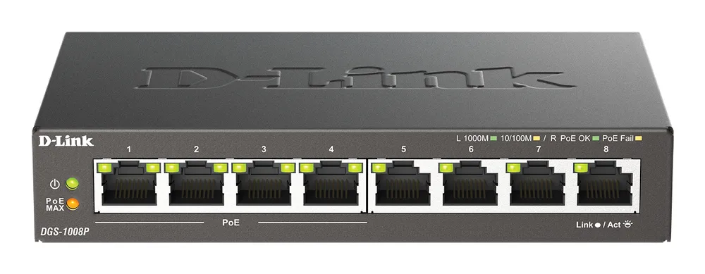 Switch D-Link DGS-1008P 8 Ports Gigabit PoE Desktop Schwarz