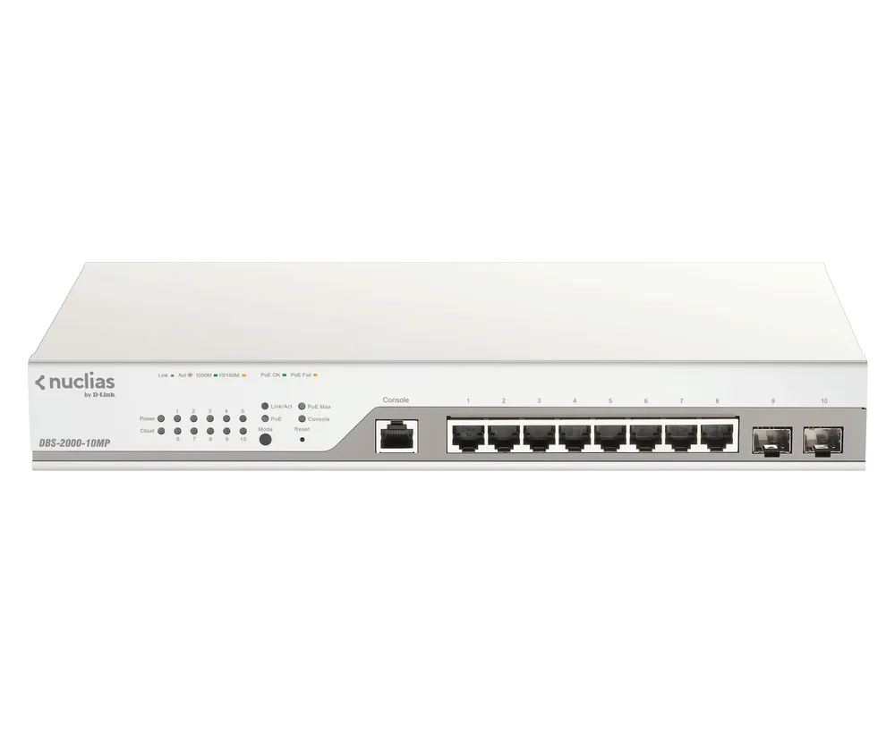 D-Link DBS-2000-10MP/E Managed Switch L2 Gigabit PoE+ 8 RJ-45 Ports und 2 SFP