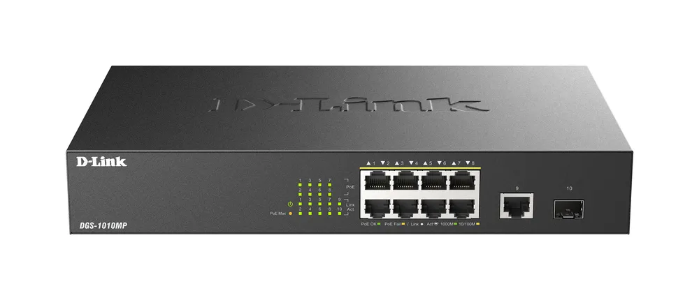 Switch D-Link DGS-1010MP 8 PoE-Ports 1 SFP Rackmontage Kompakt