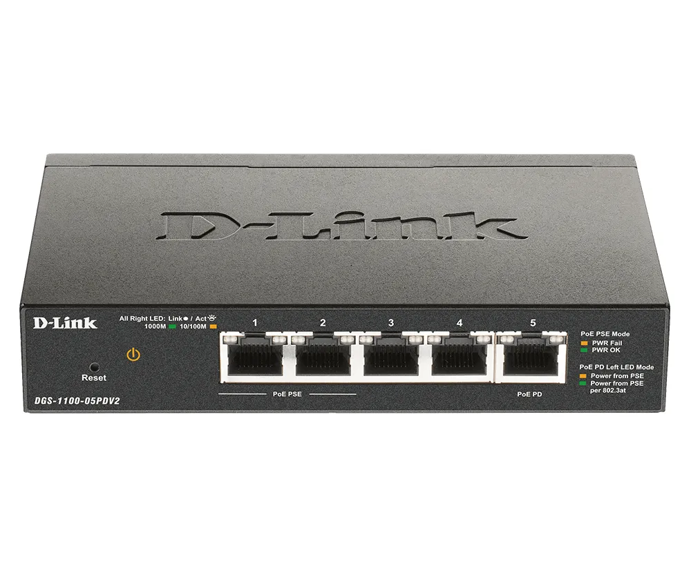 D-Link DGS-1100-05PDV2 5-Port RJ45 Gigabit PoE Switch