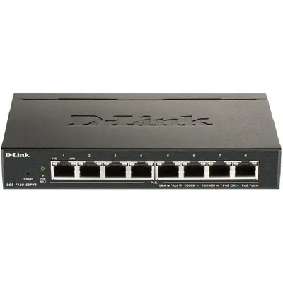 D-Link DGS-1100-08PV2 Managed L2/L3 Gigabit Ethernet (10/100/1000) Power over Ethernet (PoE) Schwarz
