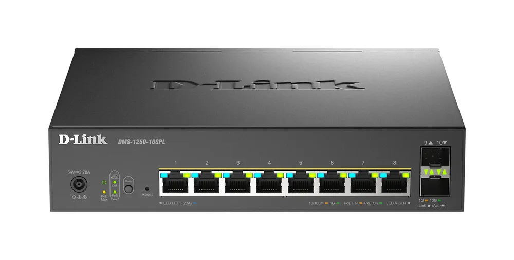 D-Link Managed Switch 10 Ports 8 Gigabit + 2 SFP PoE