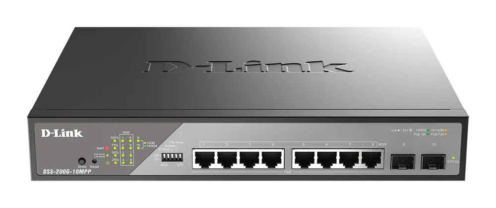 Managed Switch L2 D-Link DSS-200G-10MPP/E 8 Gigabit PoE+ Ports 242W