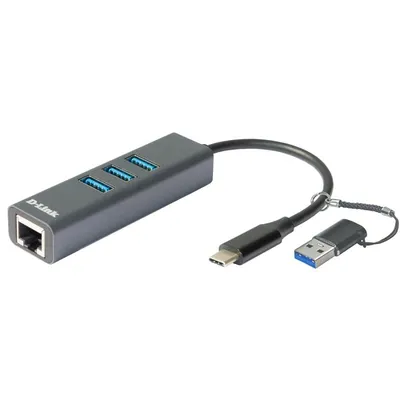 D-Link DUB-2332 USB-C/USB-auf-Gigabit-Ethernet-Adapter mit 3 USB 3.0-Anschlüssen PD 60 W