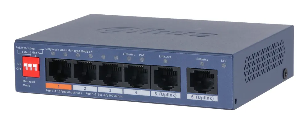Switch Dahua CS4006-4ET2GT-60 4x PoE 10/100 Mbps 2x Gigabit cloudfähig