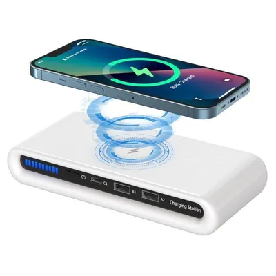 Qi 15W Kabelloses Ladegeraet Dam Electronics USB-C und USB-A
