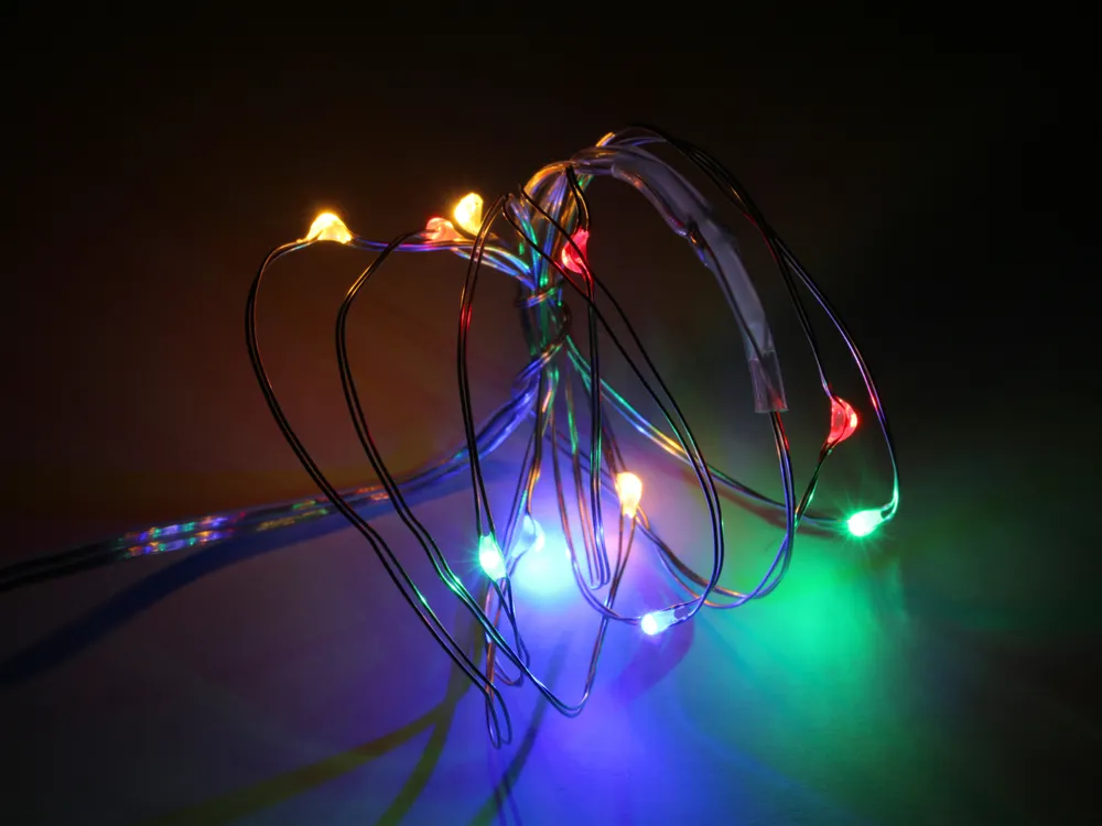 LED-Lichterkette, Silberdraht, 18 LEDs, multicolor, Batteriebetrieb, inkl. Batterien