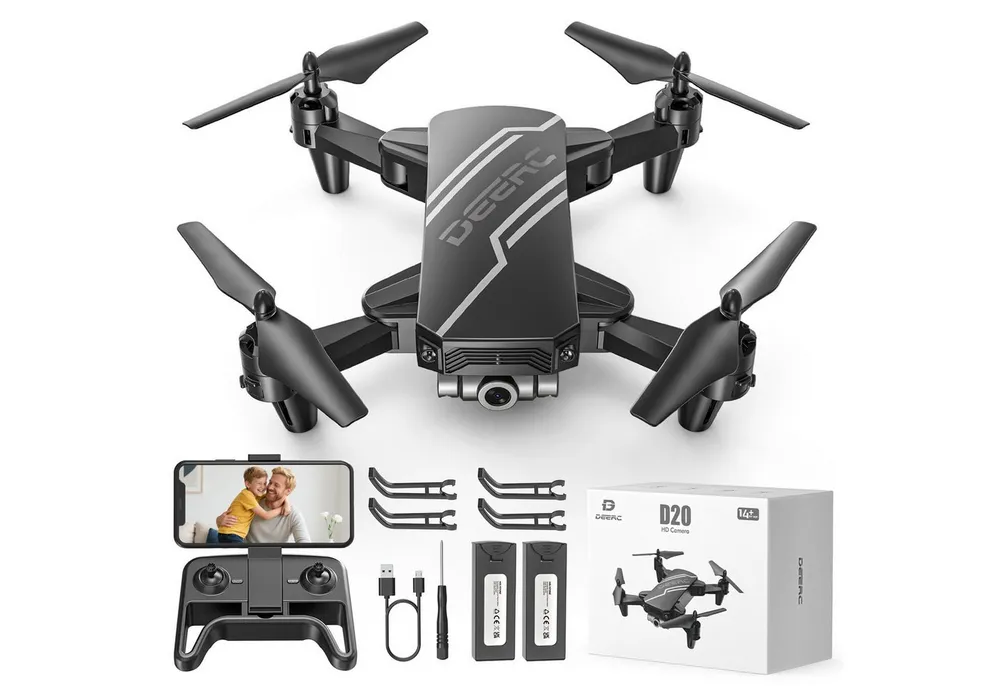 DEERC Mini, mit 1080P Kamera für Kinder, optischem Fluss, faltbar Drohne (FPV-Übertragung & Smarte Steuerung, bis 20min Flugzeit)