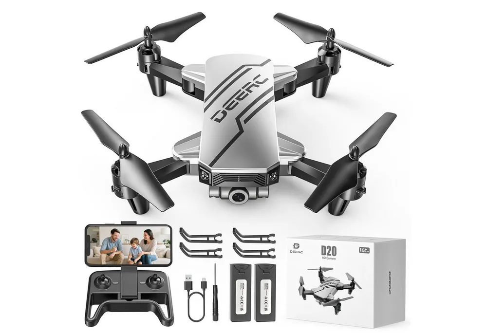 DEERC Mini, mit 1080P Kamera für Kinder, optischem Fluss, faltbar Drohne (FPV-Übertragung & Smarte Steuerung, bis 20min Flugzeit)
