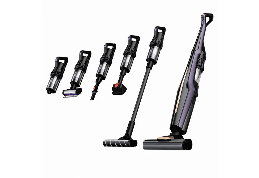 Deerma Nass-Trocken-Akkusauger 6-in-1 Akku Staubsauger Kabellos 30KPa Saug Wisch LED Bodenstaubsauger, 450 W, beutellos, mit LED Grünlicht 180° Bodenbürste Selbstreinigung auf Knopfdruck