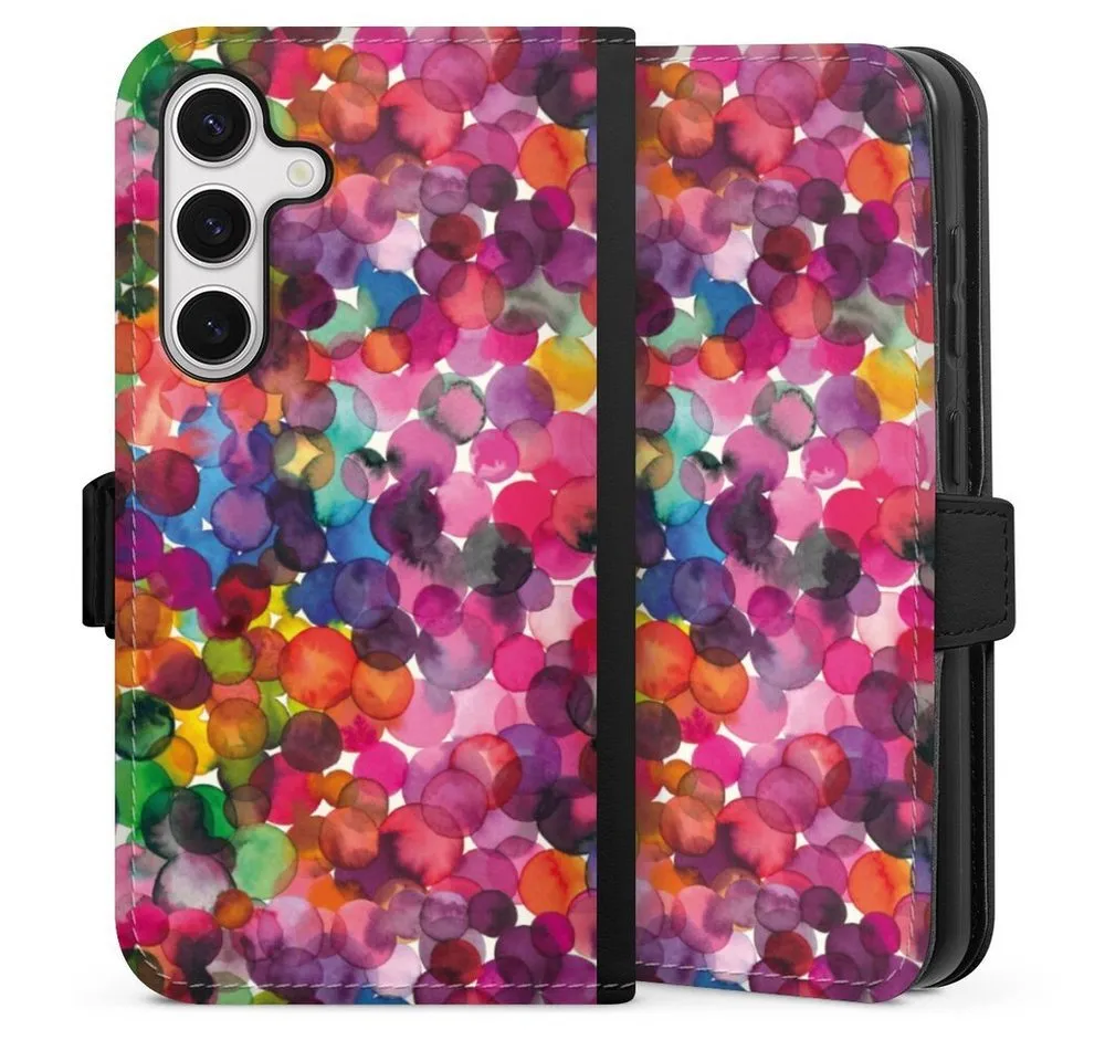 DeinDesign Handyhülle bunt Punkte Wasserfarbe Overlapped Watercolor Dots, Samsung Galaxy S24 Hülle Handy Flip Case Wallet Cover