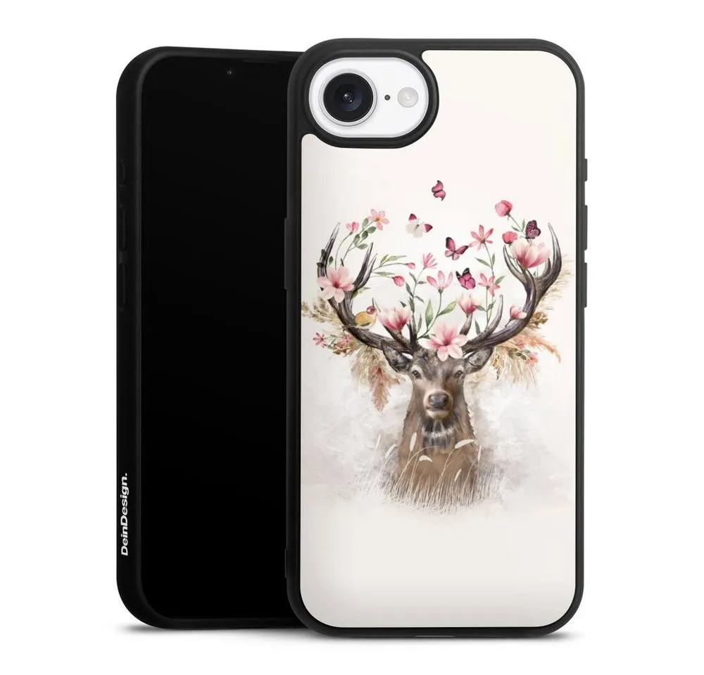 DeinDesign Handyhülle Hirsch Tiere Blumen Hirsch Blumen Geweih, Apple iPhone 16e Gallery Case Glas Hülle