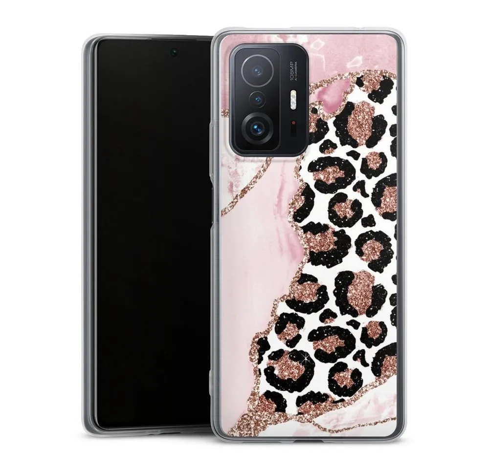 DeinDesign Handyhülle Leopard Glitzer Look Marmor Patterns and Textures Smooth Pink, Xiaomi 11T Pro 5G Slim Case Silikon Hülle Ultra Dünn Schutzhülle