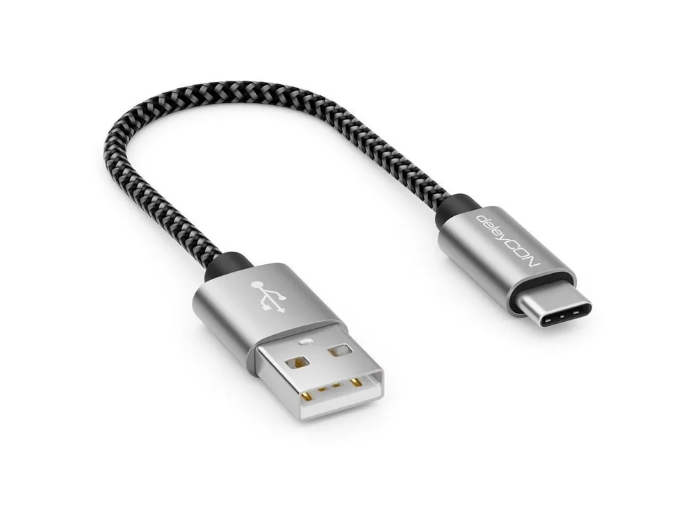 deleyCON 0,15m USB-C Kabel Nylon Ladekabel Datenkabel USB Typ C Handy USB-Kabel