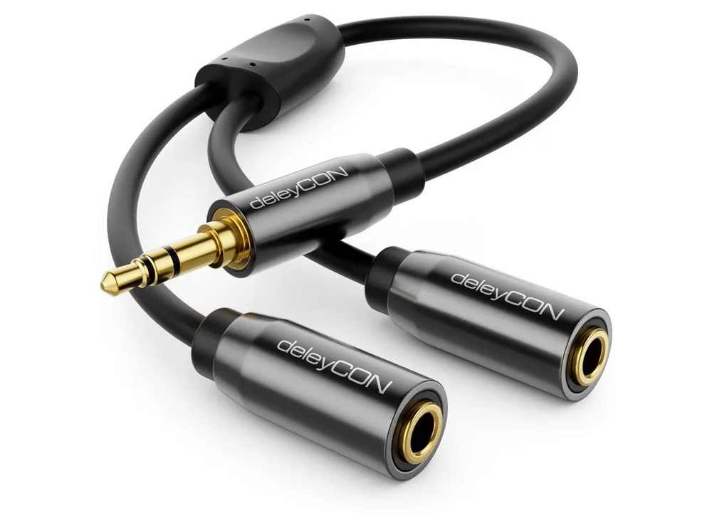 deleyCON deleyCON 0,2m Audio Klinken Y-Adapter Kabel - 3,5mm Stecker auf 2x Audio-Kabel