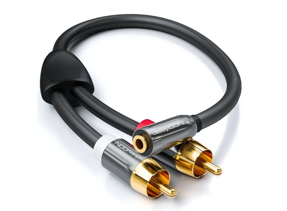 deleyCON deleyCON 0,2m Klinken zu Cinch Adapter - 3,5mm Buchse zu 2x RCA Cinch Audio-Kabel