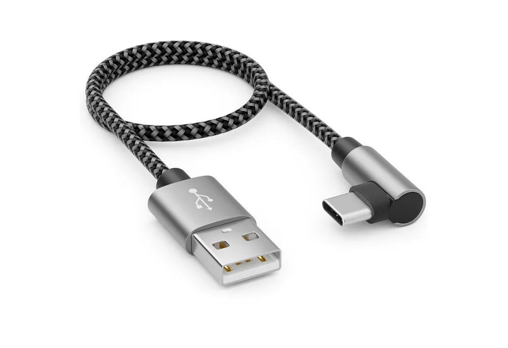 deleyCON deleyCON 0,30m USB A zu USB C Kabel USB-C Stecker 90° Gewinkelt Kurze USB-Kabel