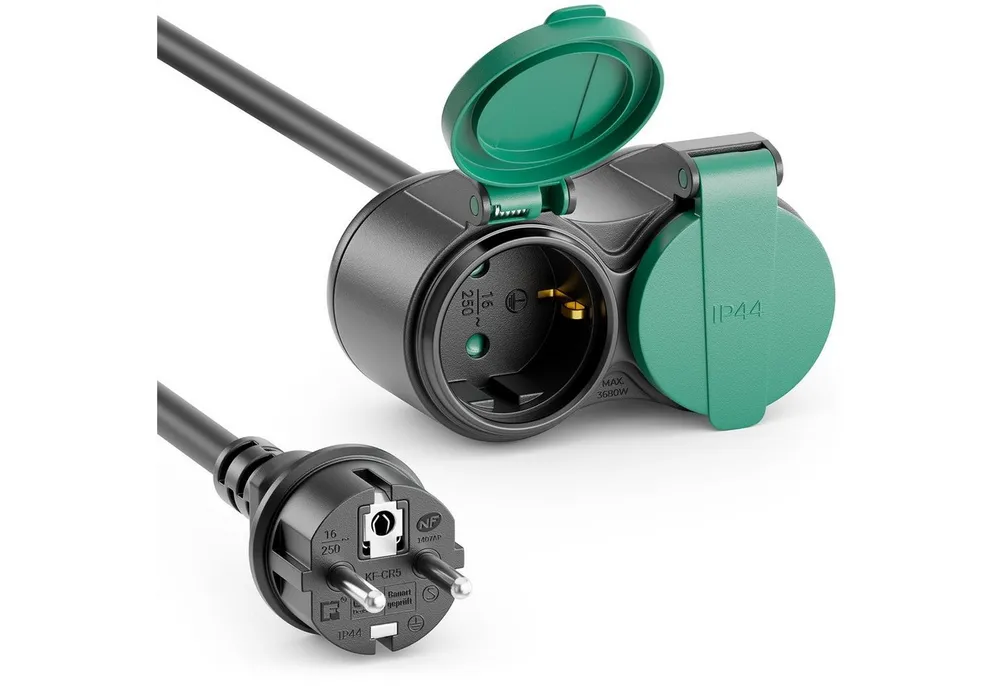 deleyCON deleyCON 10m Outdoor Verlängerungskabel Stromkabel Stecker zu 2x Stromkabel