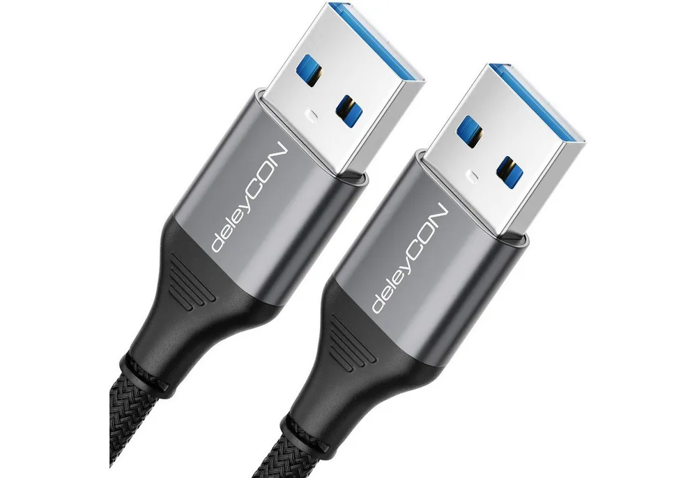 deleyCON deleyCON 1m USB3.0 A-A Kabel (5Gbit/s, Alu+Nylon) für Laptop/HDD USB-Kabel
