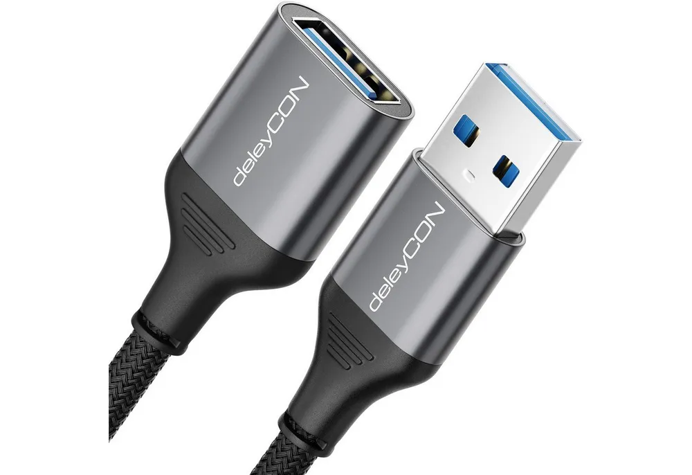 deleyCON deleyCON 1m USB3.0 A-A Verlängerung (5Gbps, Alu+Nylon) USB-Kabel