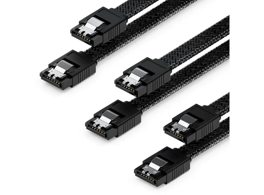deleyCON deleyCON 3x 30cm SATA 3 Kabel Nylon Set 6 Gbit/s 2 L-Stecker Gerade Computer-Kabel