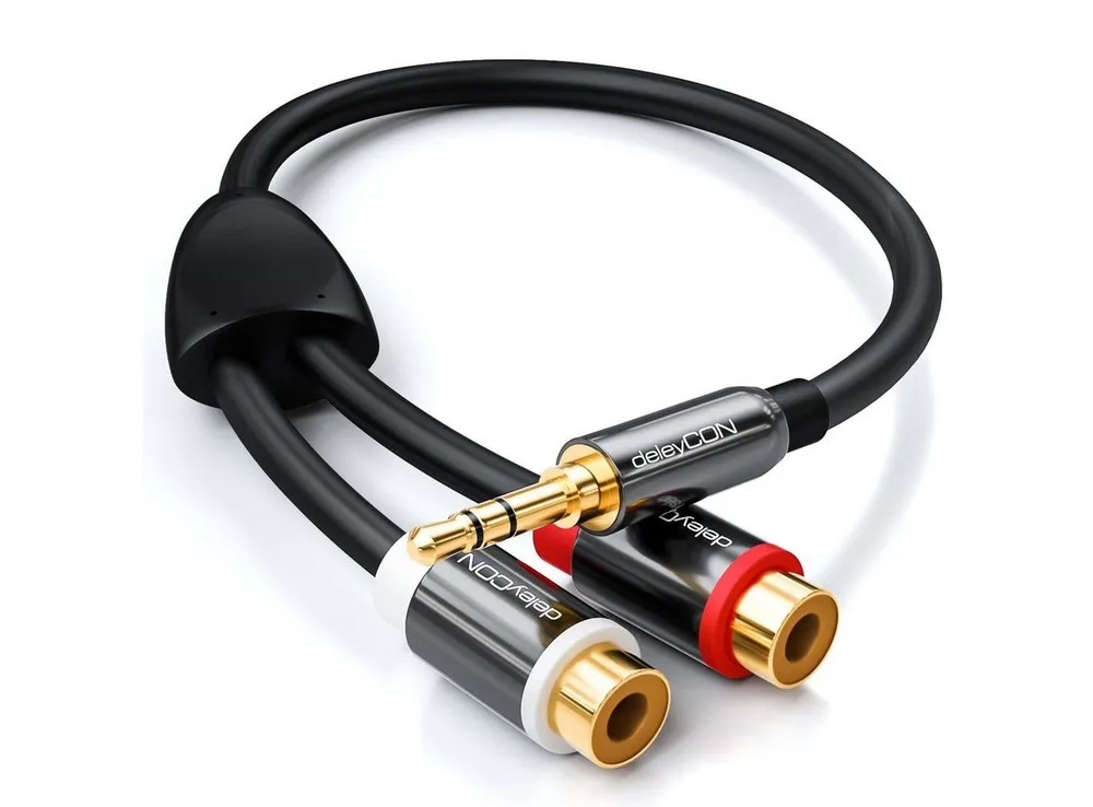 deleyCON deleyCON HQ Cinch zu Klinken Adapter- 3,5 Klinken Stecker zu 2x RCA Audio-Kabel