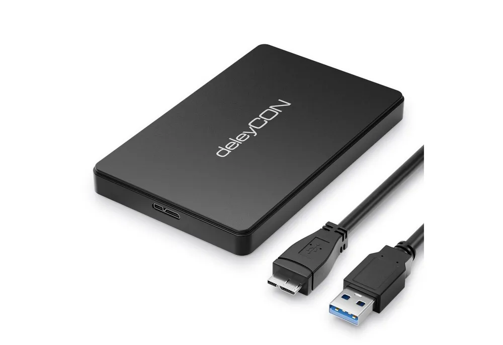 deleyCON Festplatten-Gehäuse deleyCON Festplattengehäuse 2,5“ SATA3 HDD SSD 7mm & 9,5mm Micro-USB