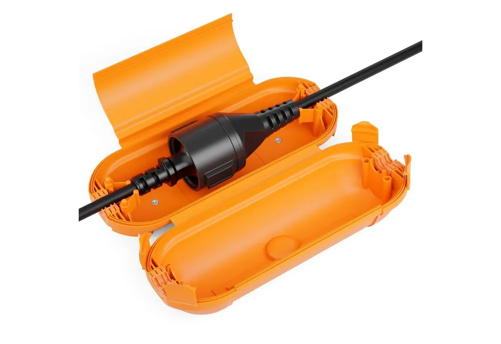 deleyCON Kabelzubehör deleyCON Kabel Schutzbox Wetterfest Outdoor IP44 für Stromkabel Orange