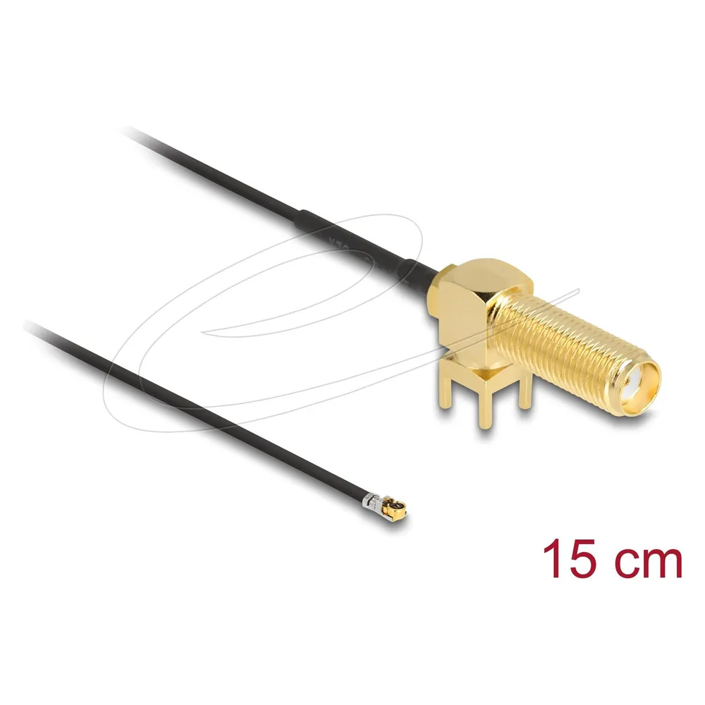 Delock Antennenkabel SMA 90° PCB Buchse zum Einbau zu I-PEX Inc., MHF 4L Stecker 1.13 15 cm Gewindelänge