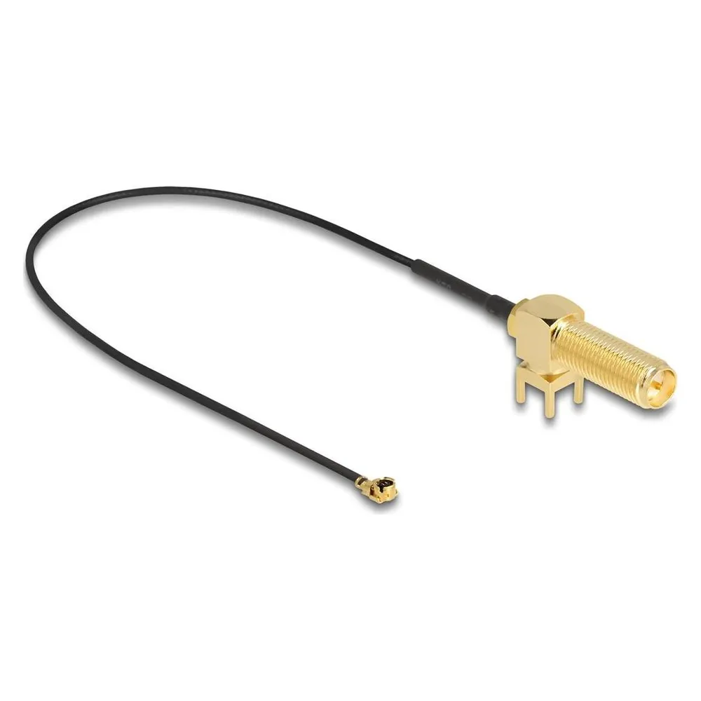 Delock Antennenkabel RP-SMA 90° PCB Buchse zum Einbau zu I-PEX Inc., MHF I Stecker 1.13 25 cm Gewindeläng