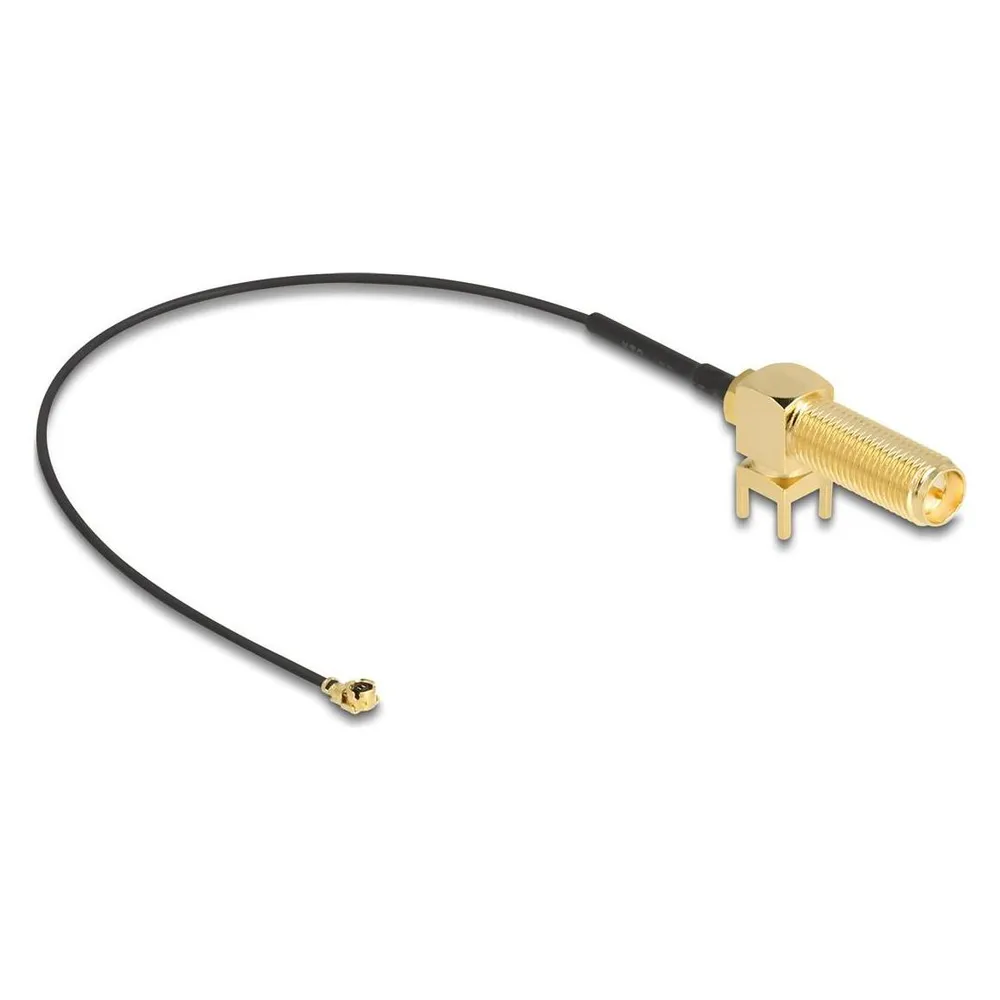 Delock Antennenkabel RP-SMA 90° PCB Buchse zum Einbau zu I-PEX Inc., MHF I Stecker 1.13 15 cm Gewindeläng