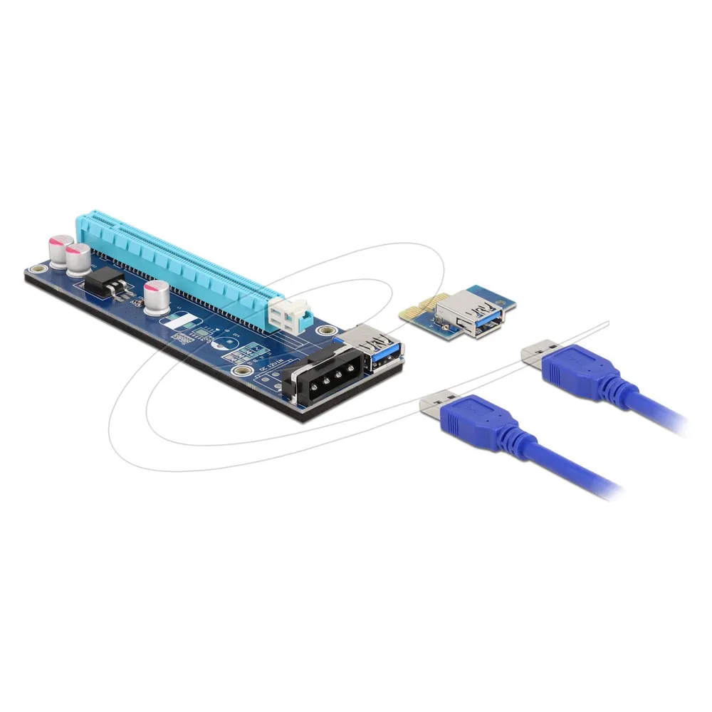 Riserkarte DeLock 41430 PCIe x1 auf PCIe x16 60 cm USB-Kabel SATA-Stromversorgung