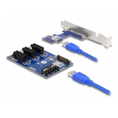PCIe Riserkarte DeLock 41442 x1 zu 3x PCIe x1, USB-Kabel 50 cm, SATA-Strom
