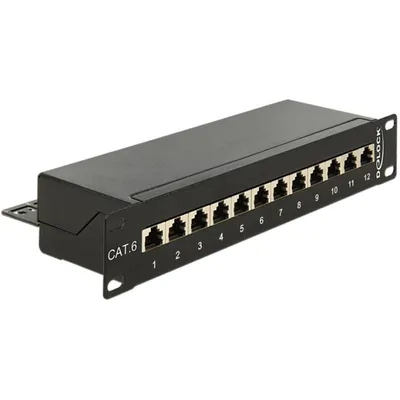 Patchpanel DeLock 43297 1U 10" 12 RJ-45 Ports Cat.6 Schwarz Rackmontage