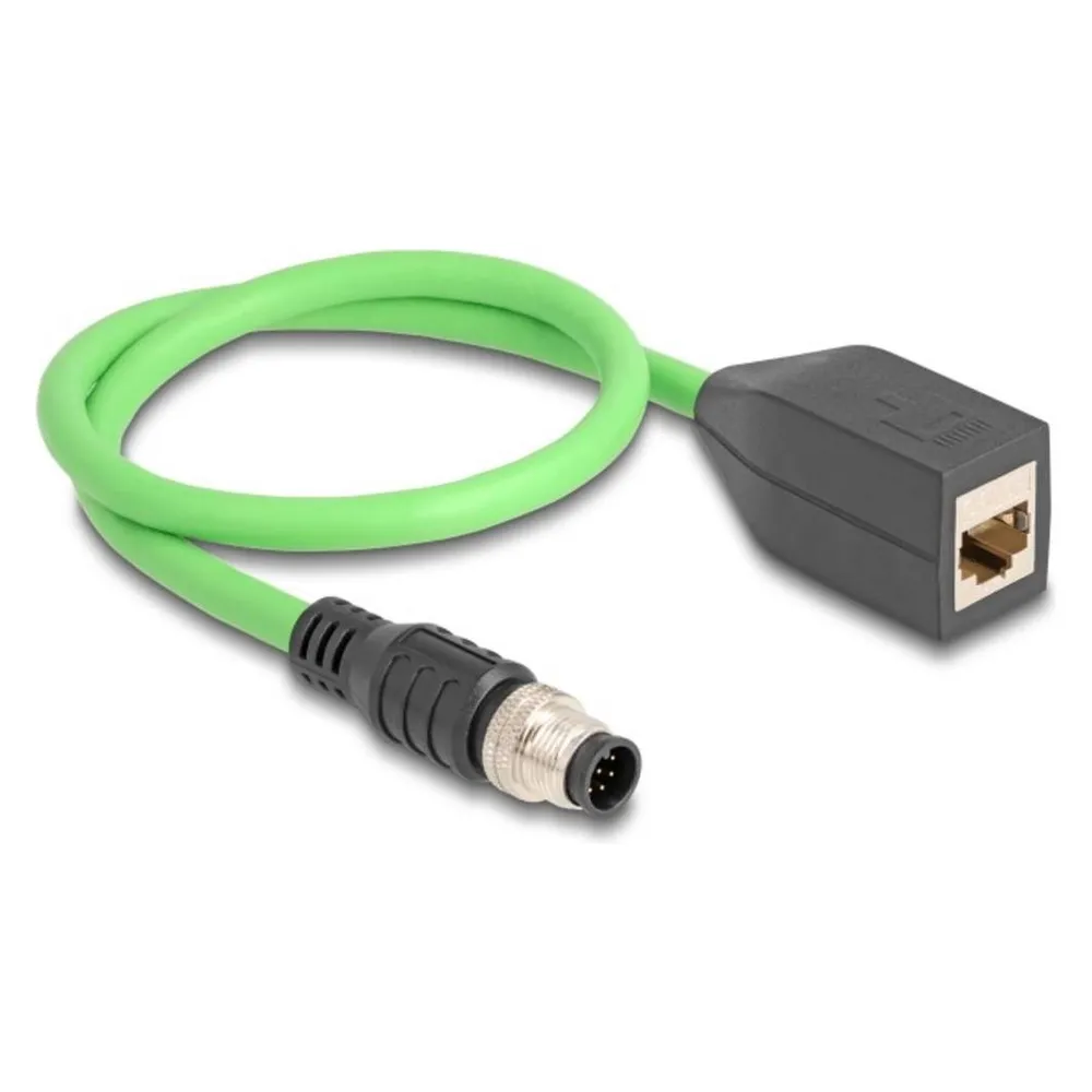 Delock M12 Kabel A-kodiert 8 Pin Stecker zu RJ45 Buchse PUR (TPU) 0,5 m
