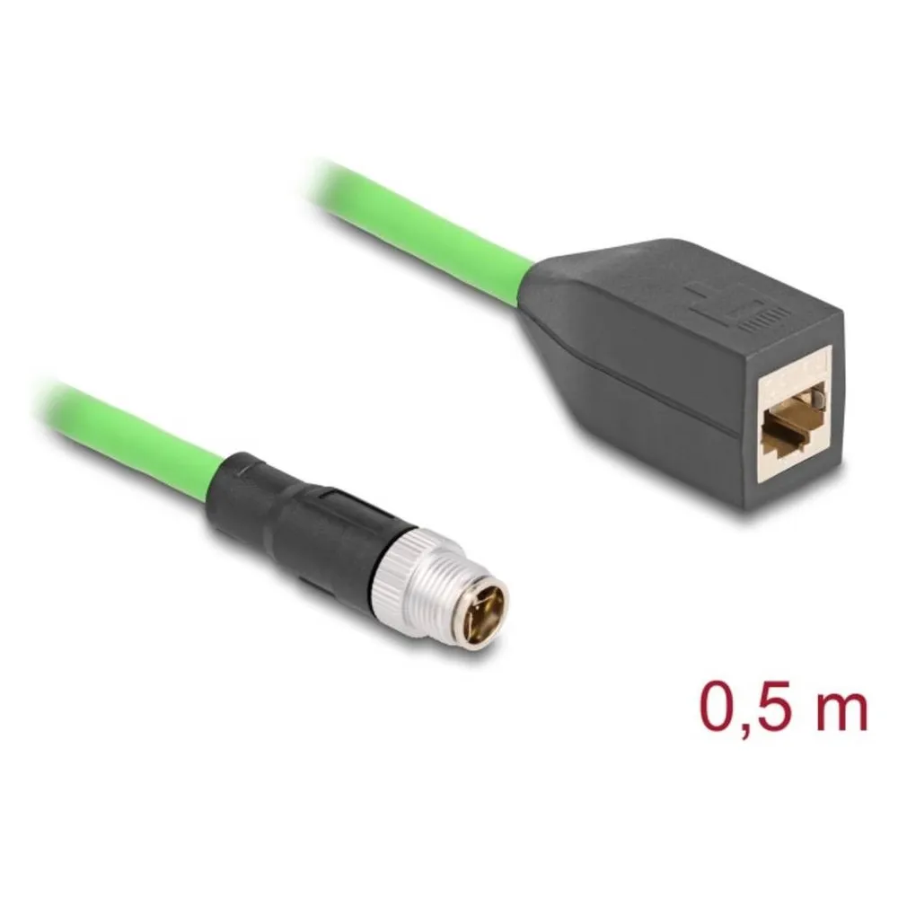 Delock M12 Kabel X-kodiert 8 Pin Stecker zu RJ45 Buchse PUR (TPU) 0,5 m
