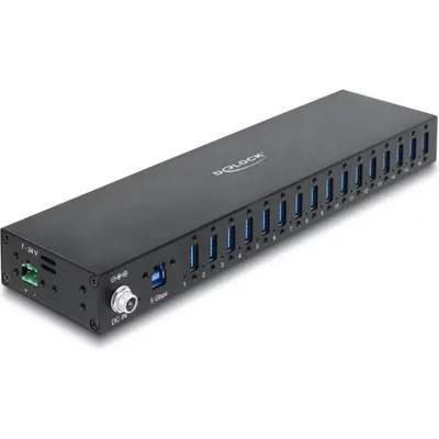 Hub Delock 16 Ports 5 Gbps Modell 60793 mit ESD und DIN-Schienenmontage