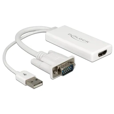 DeLOCK 62460 Videokabel-Adapter 0,25 m HDMI Typ A (Standard) VGA (D-Sub) + USB Weiß