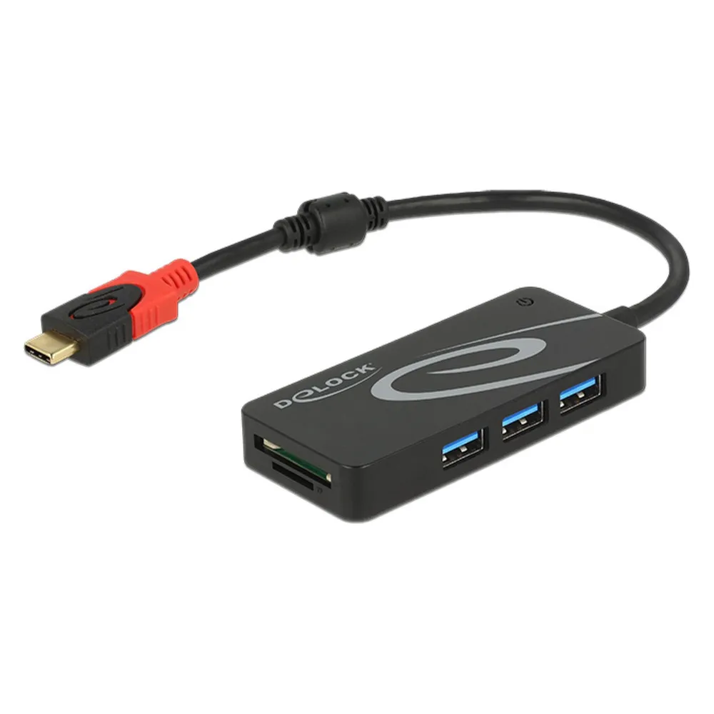 Hub Delock 3 Ports USB 3.2 Gen 1 Type-A SD MicroSD Kartenleser Schwarz