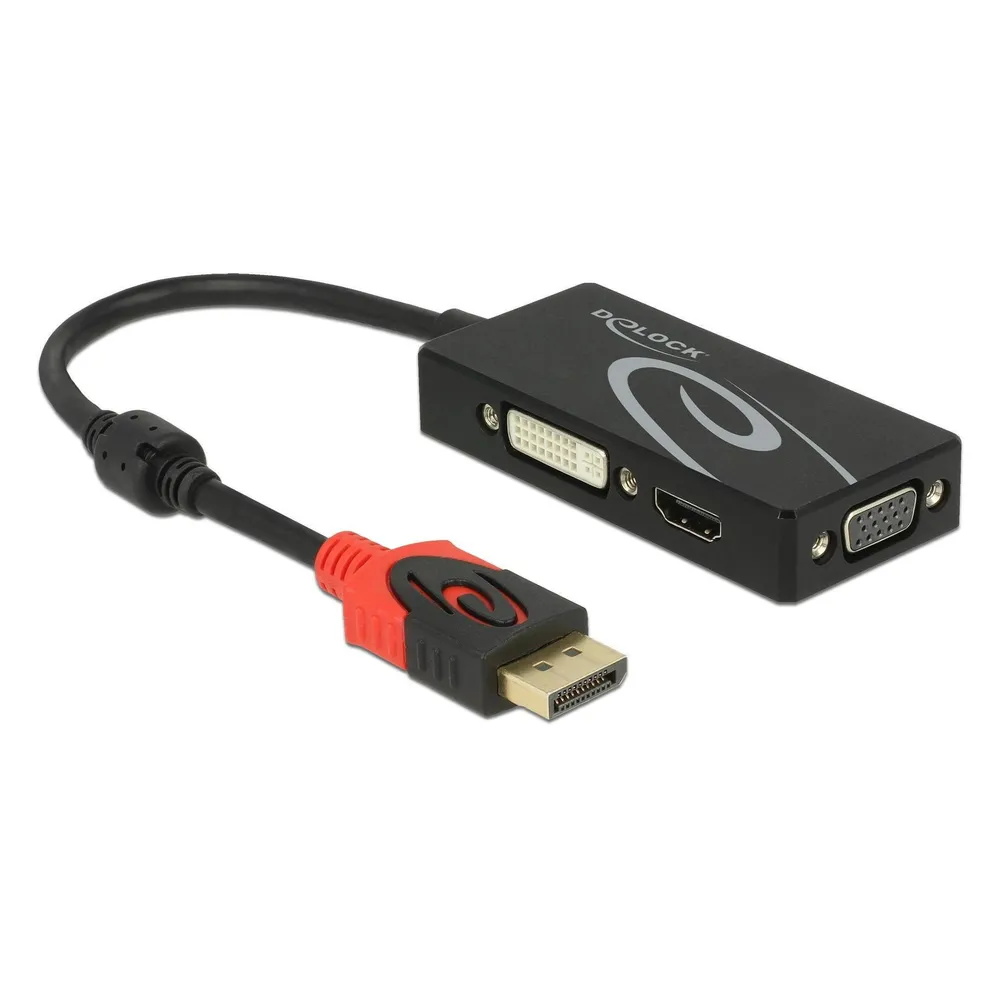 Adapter DeLock 62902 DisplayPort zu VGA HDMI DVI 4K Schwarz 0,2 m
