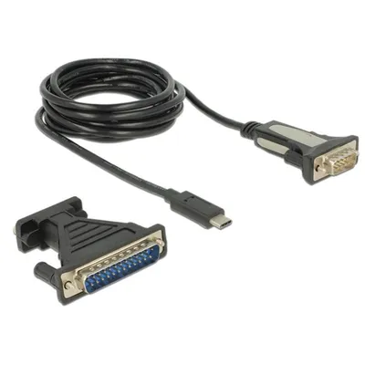 Serielles Kabel DeLock 62904 1,8 m USB-C zu RS-232 DB9/DB25 Schwarz
