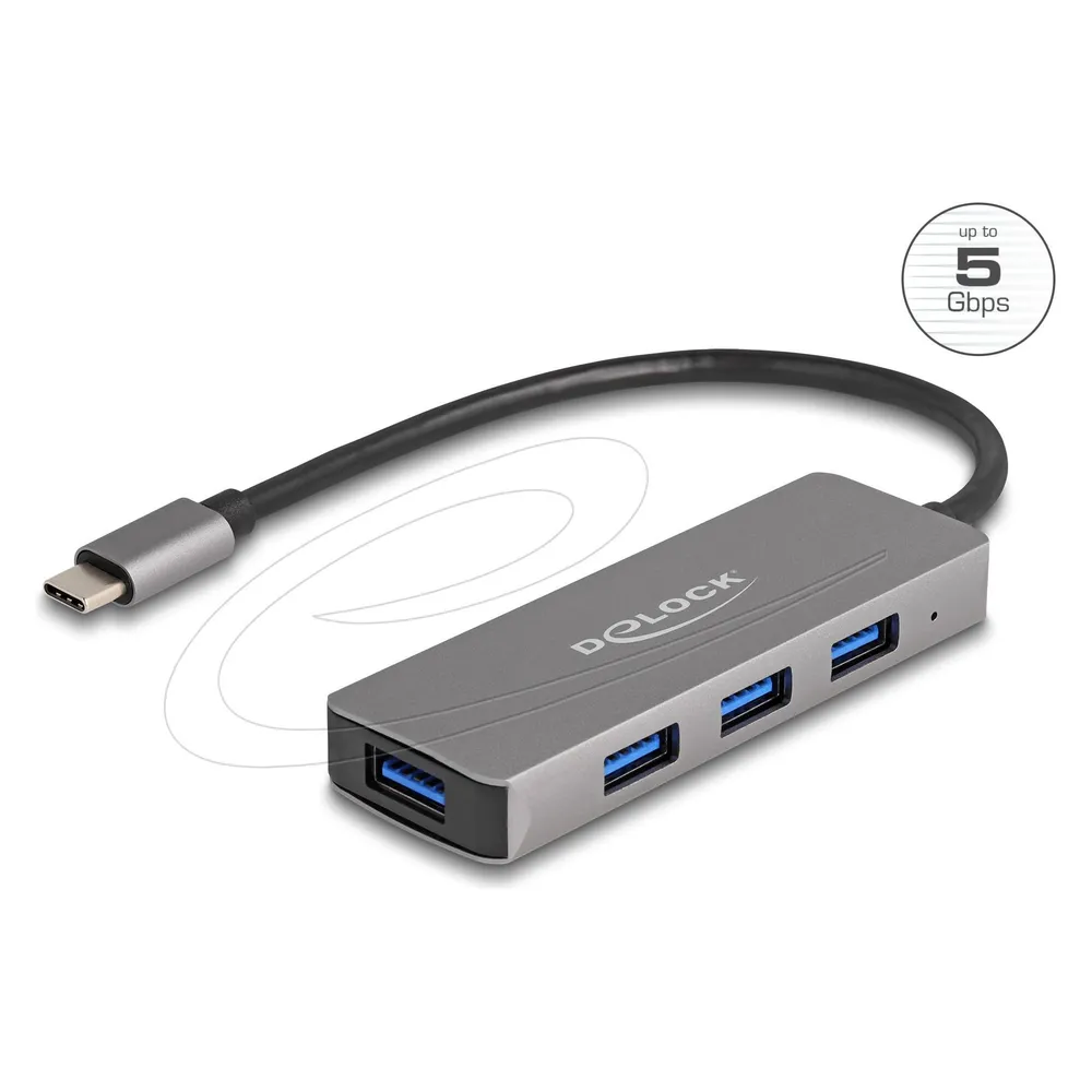 Hub Delock 4 Ports 5 Gbps USB Type-C kompakt Metall